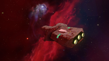 Exploration ship heading into a Nebula.